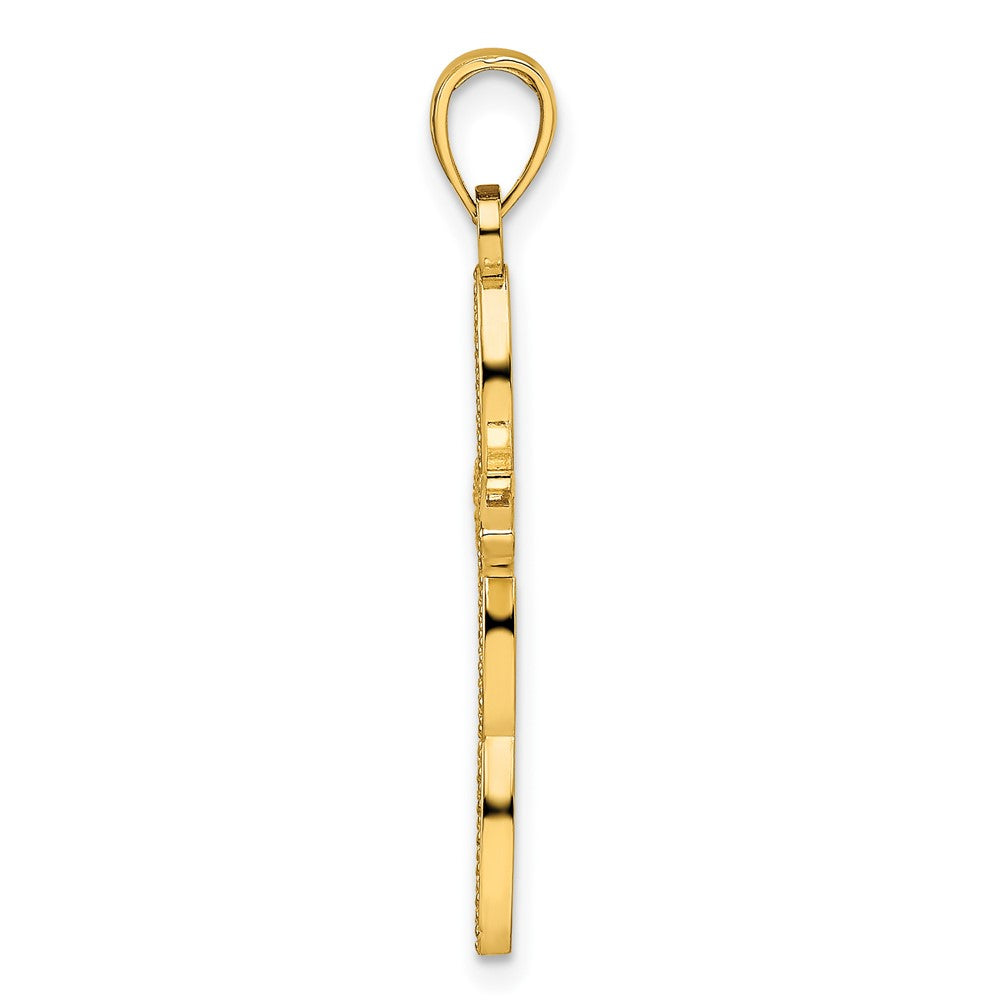 14k Yellow Gold Beaded & Polished Cross Pendant