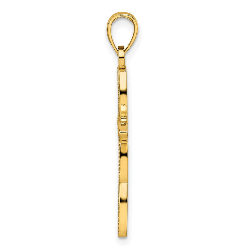 14k Yellow Gold Beaded & Polished Cross Pendant