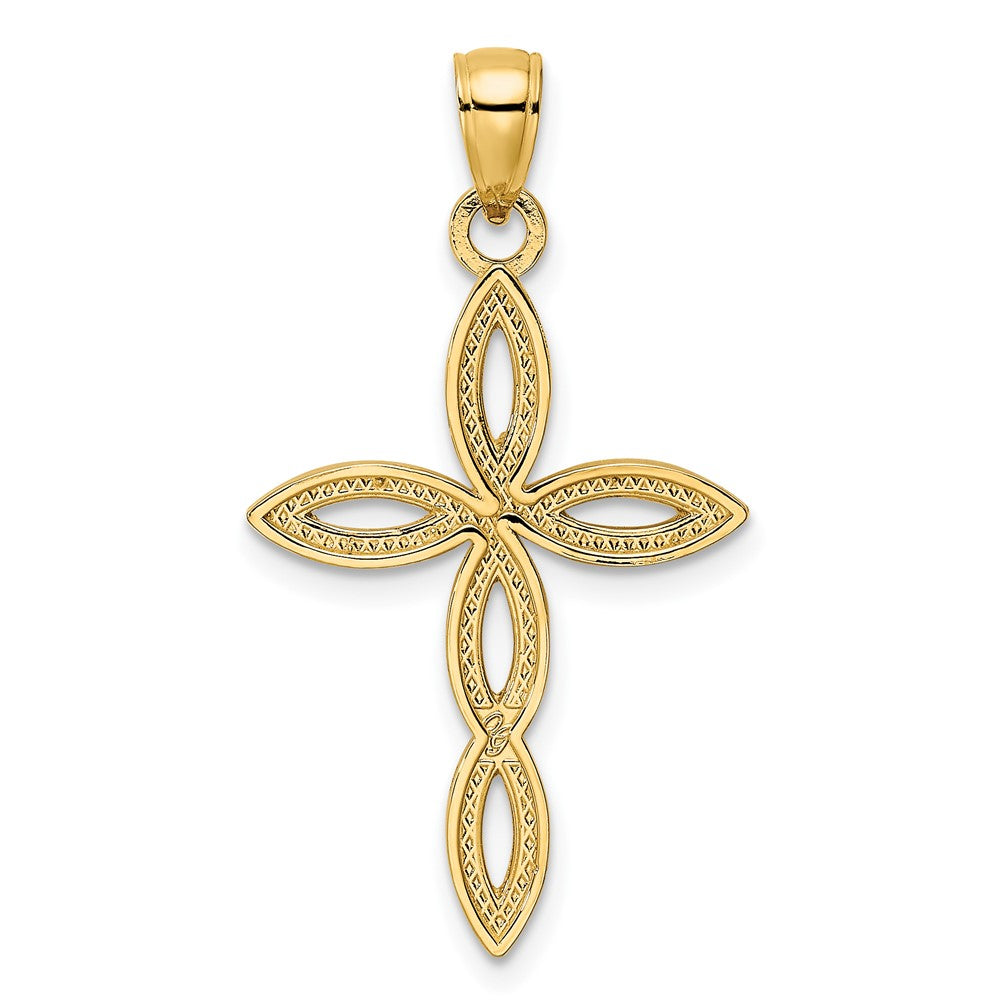 14k Yellow Gold Beaded & Polished Cross Pendant