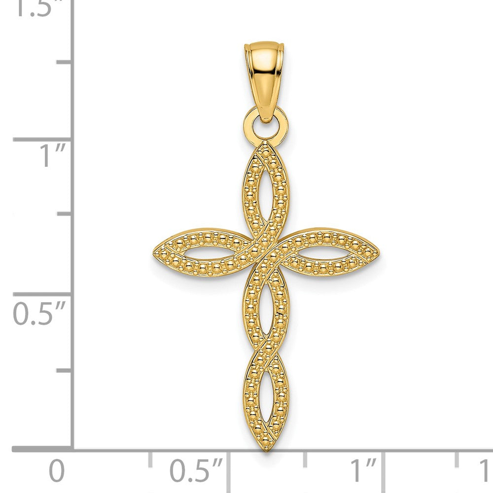 14k Yellow Gold Beaded & Polished Cross Pendant