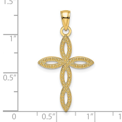 14k Yellow Gold Beaded & Polished Cross Pendant