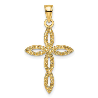 14k Yellow Gold Beaded & Polished Cross Pendant