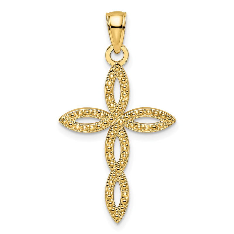 14k Yellow Gold Beaded & Polished Cross Pendant