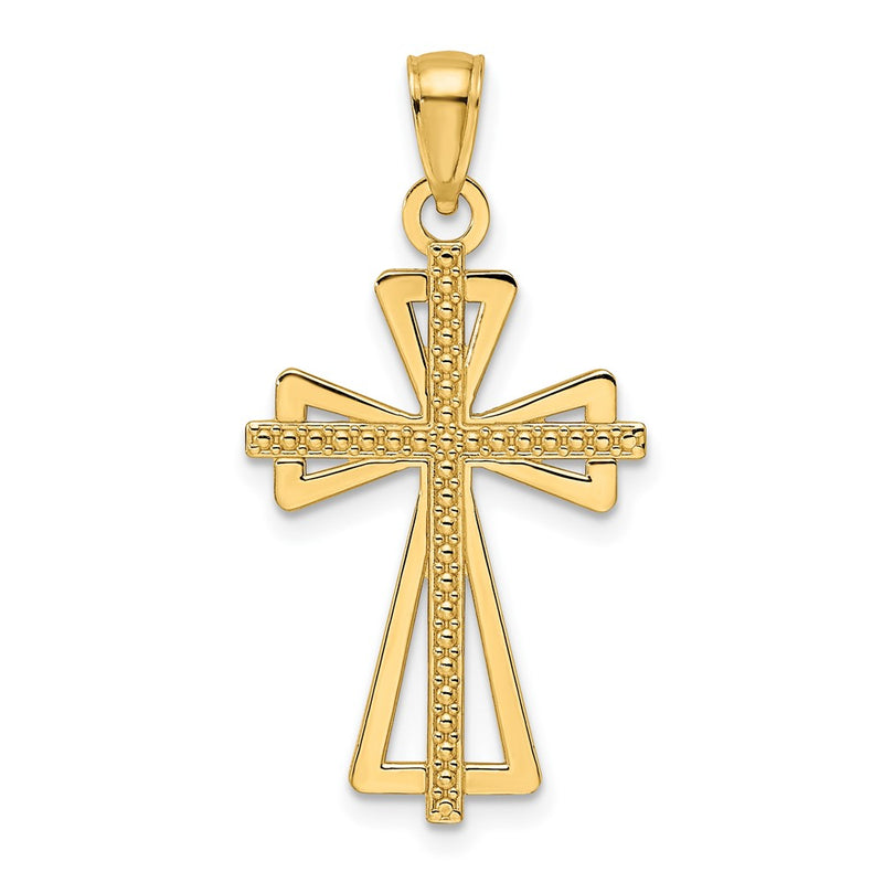 14k Yellow Gold Polished & Textured Cross Pendant