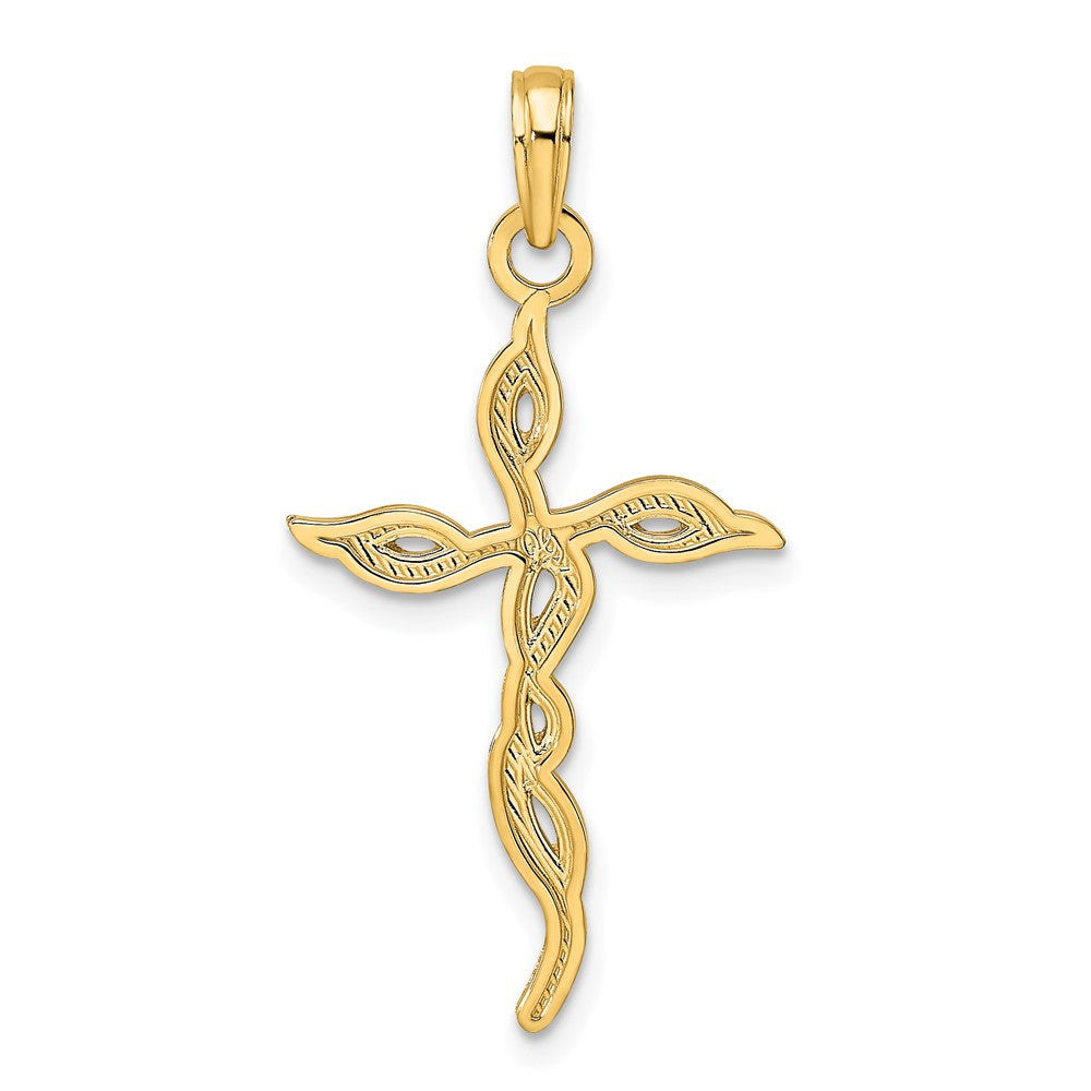 14k Yellow Gold Polished & Textured Twisted Cross Pendant