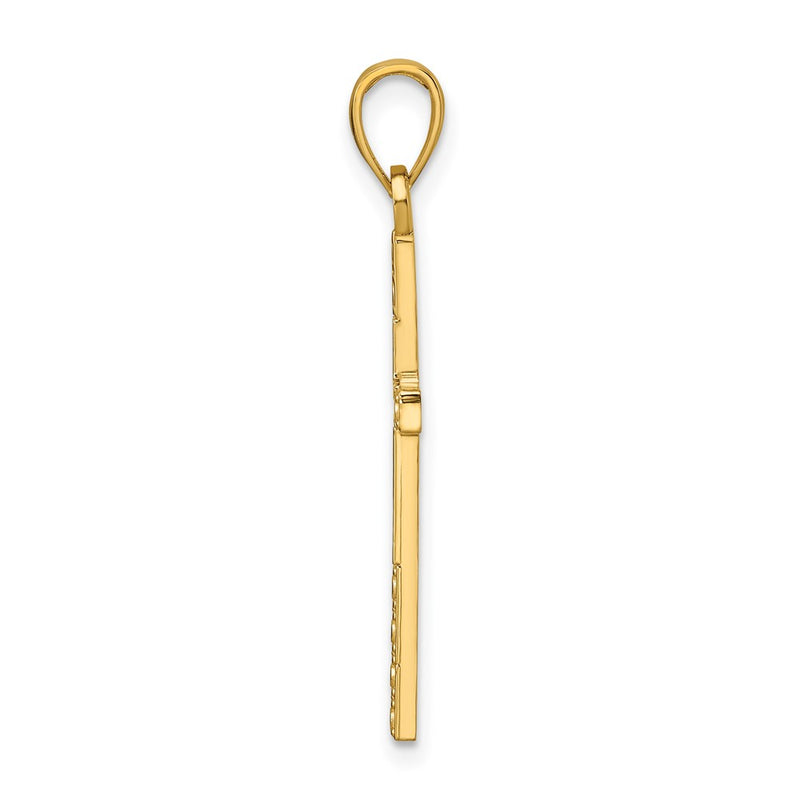 14k Yellow Gold Polished & Designed Cross Pendant