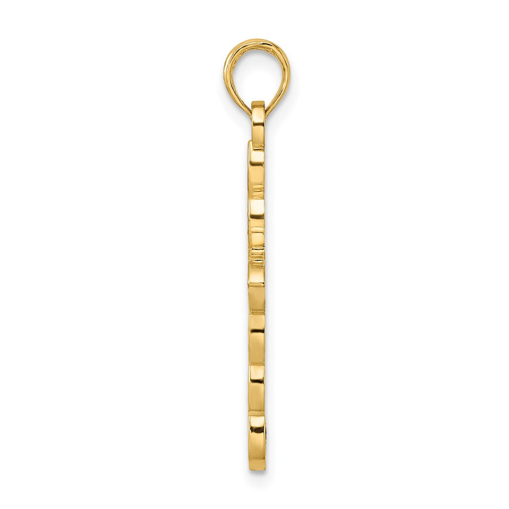 14k Yellow Gold Polished & Beaded Design Cross Pendant