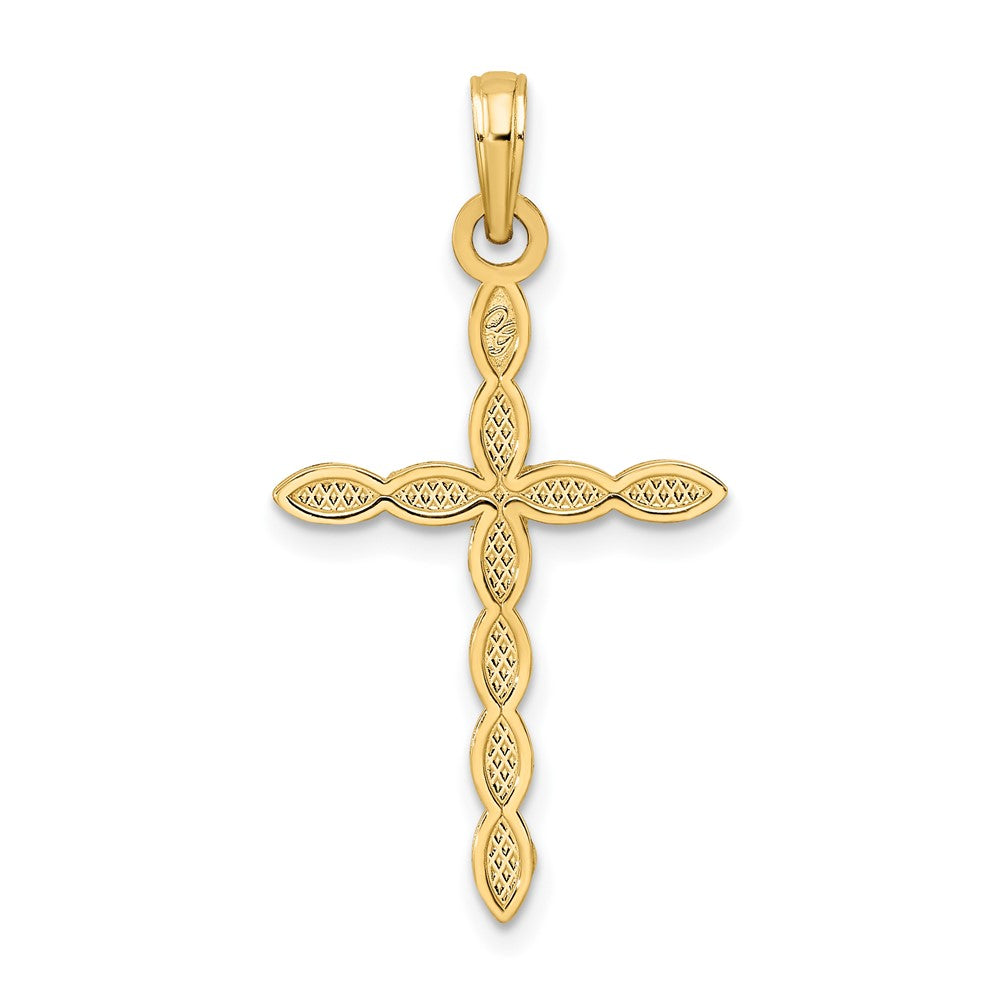 14k Yellow Gold Polished & Beaded Design Cross Pendant