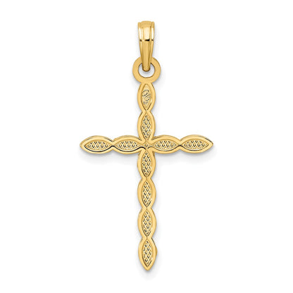 14k Yellow Gold Polished & Beaded Design Cross Pendant