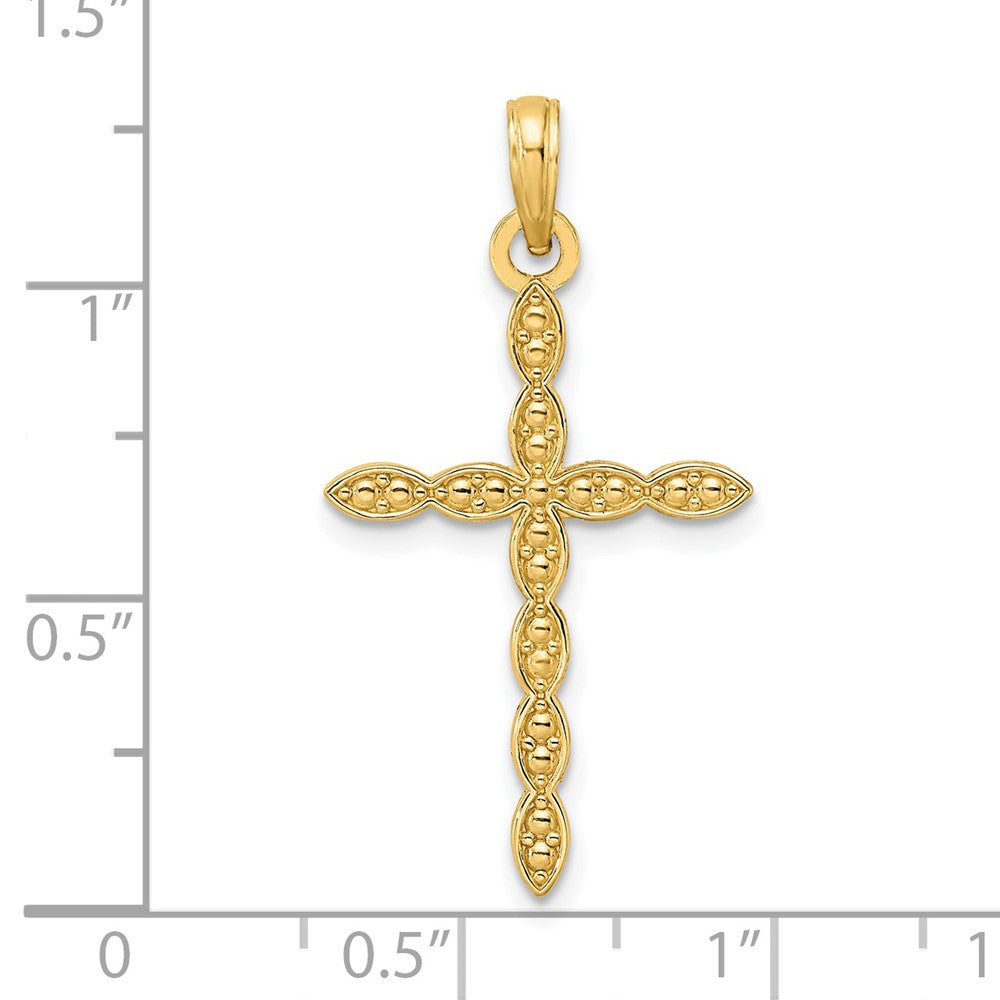 14k Yellow Gold Polished & Beaded Design Cross Pendant
