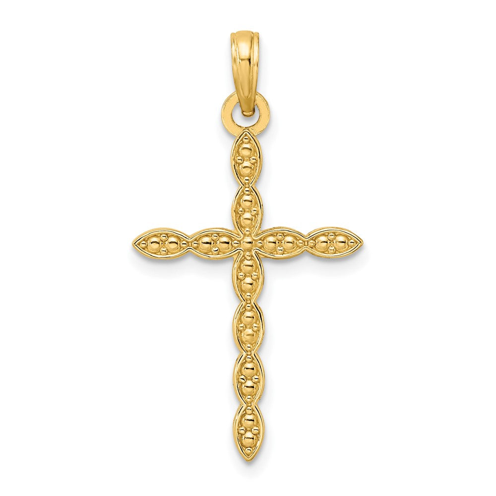 14k Yellow Gold Polished & Beaded Design Cross Pendant