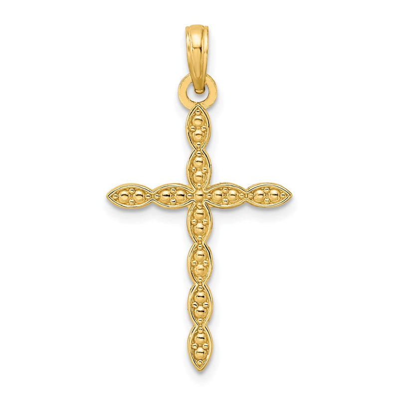 14k Yellow Gold Polished & Beaded Design Cross Pendant
