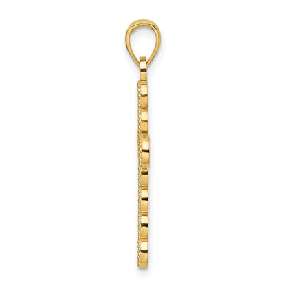 14k Yellow Gold Polished & Beaded Circles Cross Pendant