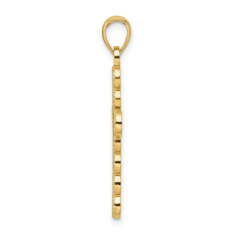14k Yellow Gold Polished & Beaded Circles Cross Pendant