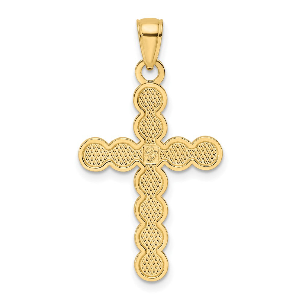 14k Yellow Gold Polished & Beaded Circles Cross Pendant