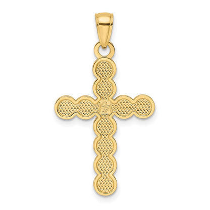 14k Yellow Gold Polished & Beaded Circles Cross Pendant