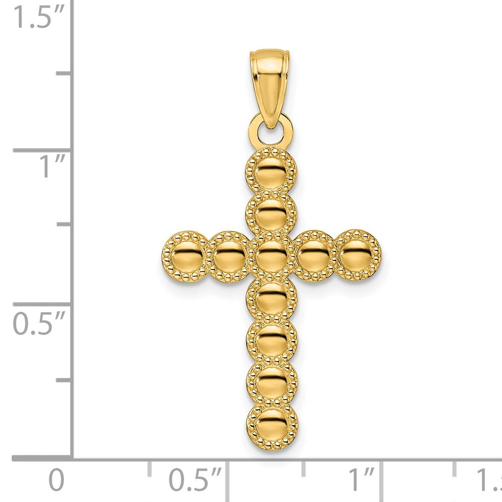 14k Yellow Gold Polished & Beaded Circles Cross Pendant