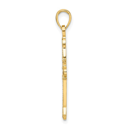 14k Yellow Gold Polished & Textured Cross Cross Ends Cross Pendant