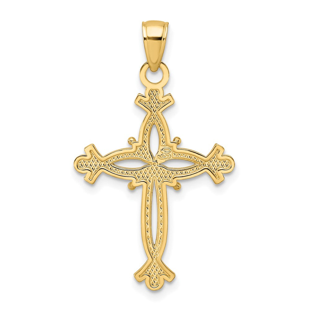 14k Yellow Gold Polished & Textured Cross Cross Ends Cross Pendant