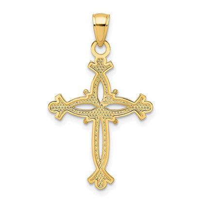 14k Yellow Gold Polished & Textured Cross Cross Ends Cross Pendant