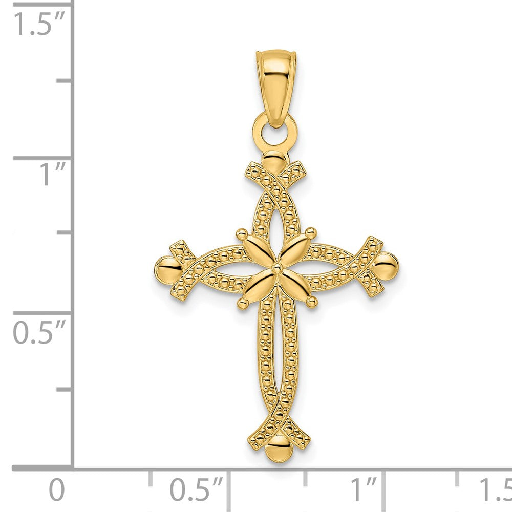 14k Yellow Gold Polished & Textured Cross Cross Ends Cross Pendant