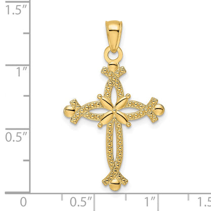 14k Yellow Gold Polished & Textured Cross Cross Ends Cross Pendant
