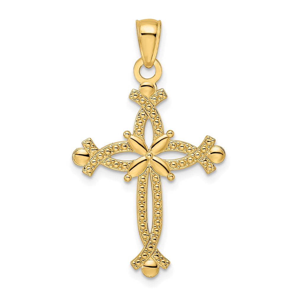 14k Yellow Gold Polished & Textured Cross Cross Ends Cross Pendant