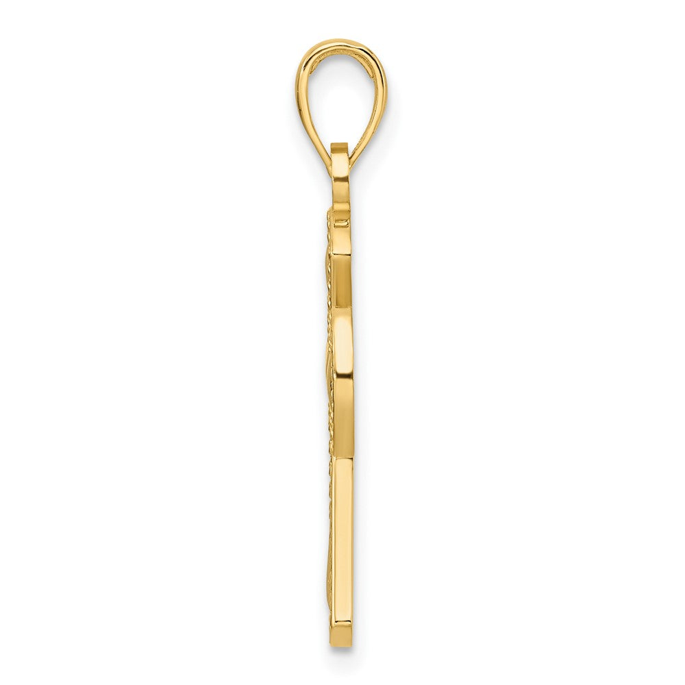 14k Yellow Gold Polished & Textured Edge Cross Pendant