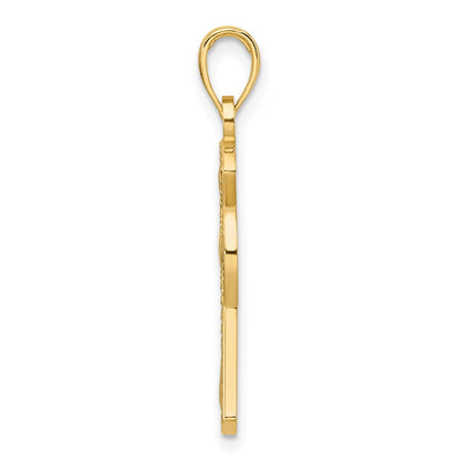 14k Yellow Gold Polished & Textured Edge Cross Pendant