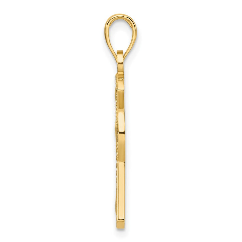 14k Yellow Gold Polished & Textured Edge Cross Pendant