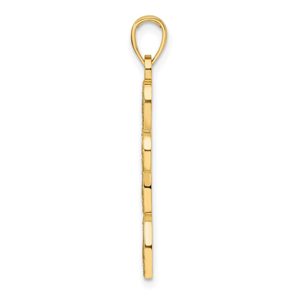 14k Yellow Gold Polished & Textured Edge Teardrop Cross Pendant