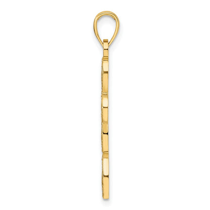 14k Yellow Gold Polished & Textured Edge Teardrop Cross Pendant