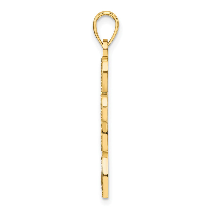 14k Yellow Gold Polished & Textured Edge Teardrop Cross Pendant