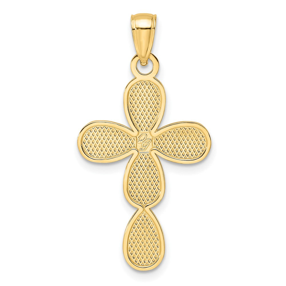 14k Yellow Gold Polished & Textured Edge Teardrop Cross Pendant
