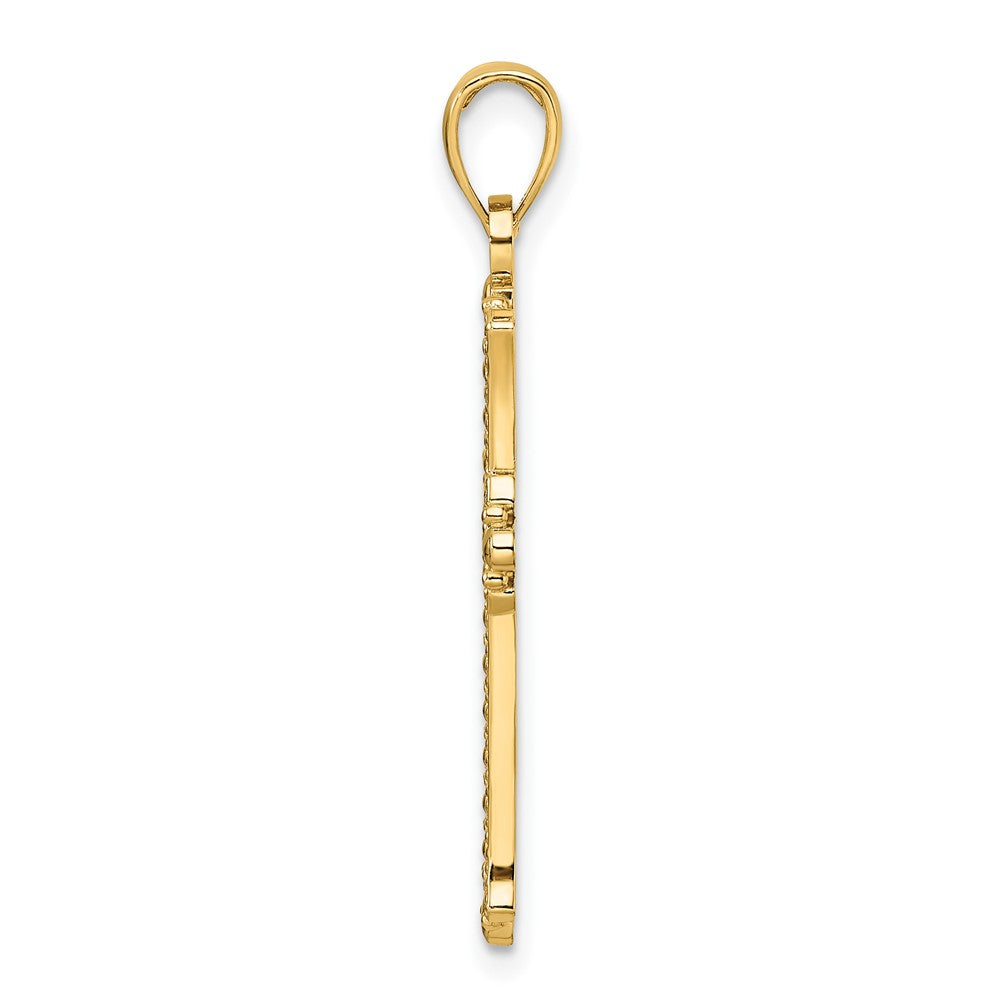 14k Yellow Gold Polished & Textured Pointed Ends Fancy Cross Pendant