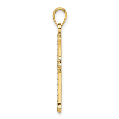 14k Yellow Gold Polished & Textured Pointed Ends Fancy Cross Pendant