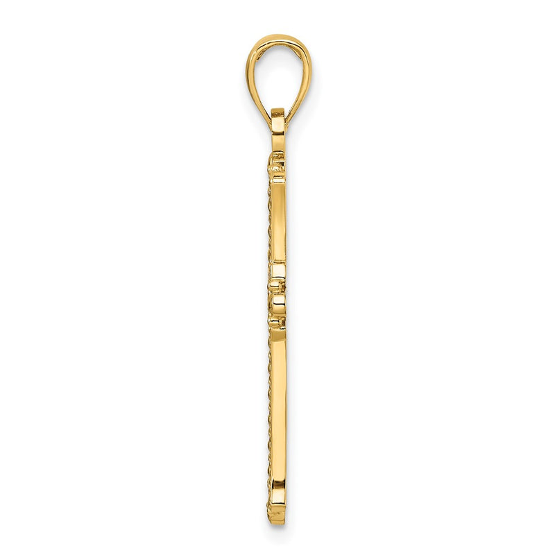 14k Yellow Gold Polished & Textured Pointed Ends Fancy Cross Pendant