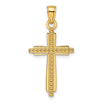 14k Yellow Gold Polished & Textured Fancy Cross Pendant