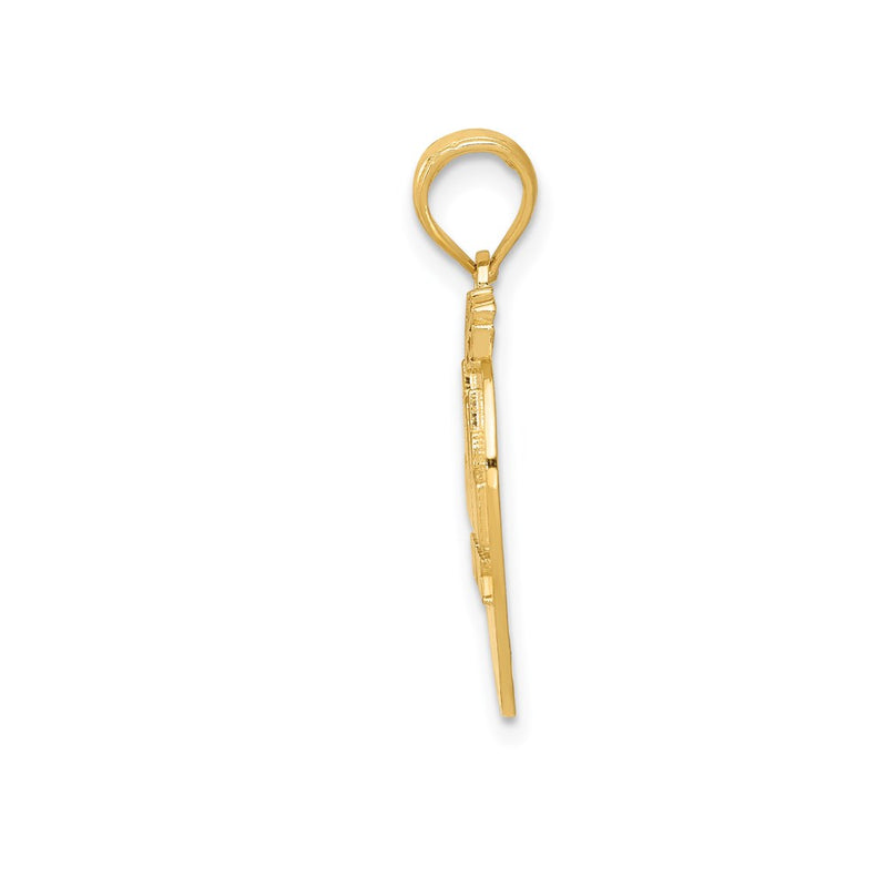 14k Yellow Gold Solid NEW YORK Skyline on Small Apple Pendant