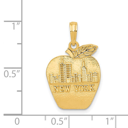 14k Yellow Gold Solid NEW YORK Skyline on Small Apple Pendant