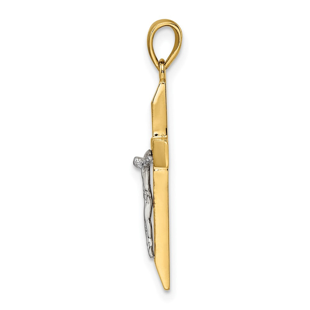 14k Two-tone Gold Polished and Textured Crucifix Pendant
