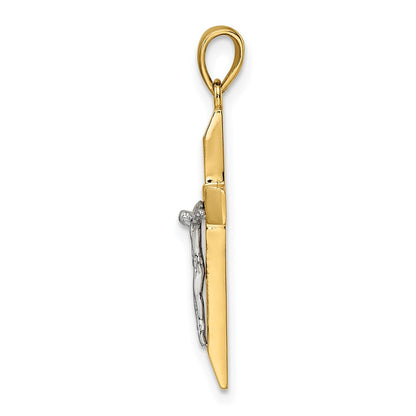 14k Two-tone Gold Polished and Textured Crucifix Pendant