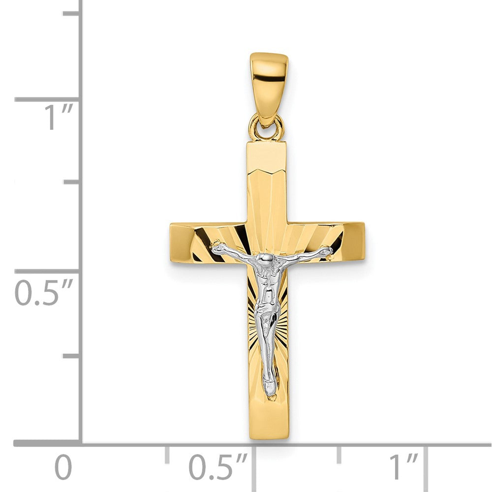 14k Two-tone Gold Polished and Textured Crucifix Pendant