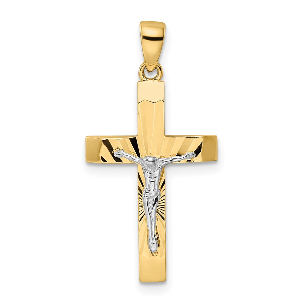 14k Two-tone Gold Polished and Textured Crucifix Pendant