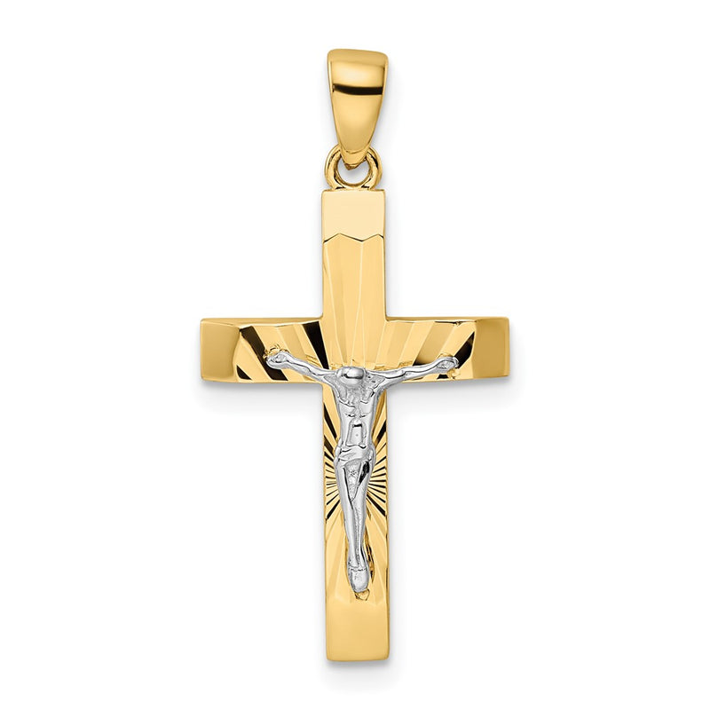 14k Two-tone Gold Polished and Textured Crucifix Pendant