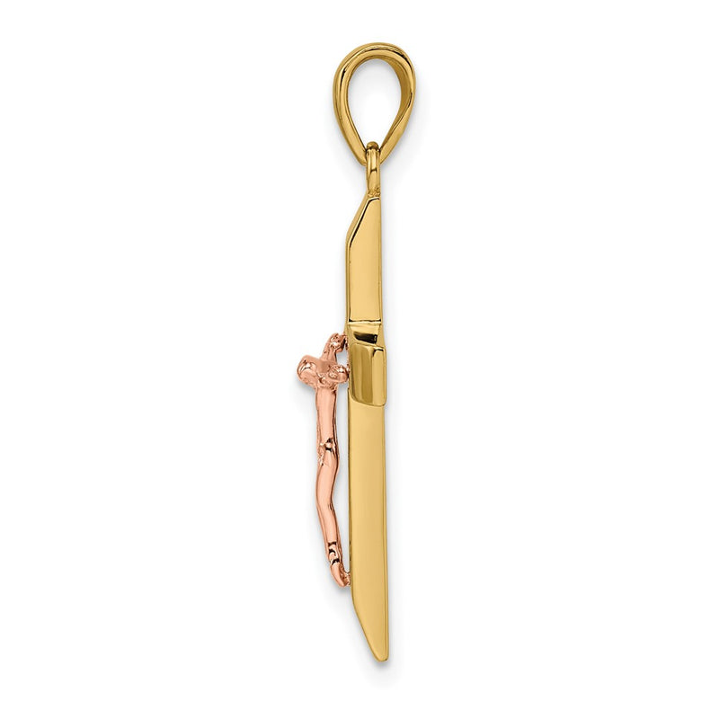14k Two-tone Gold Yellow and Rose Gold with White Rhodium Beveled Large Crucifix Pendant