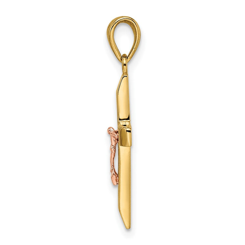 14k Two-tone Gold Yellow and Rose Gold with White Rhodium Beveled Medium Crucifix Pendant
