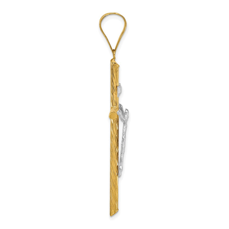 14k Yellow & Rhodium Gold w/White Rhod Polished & Textured INRI Crucifix Cross Pendant