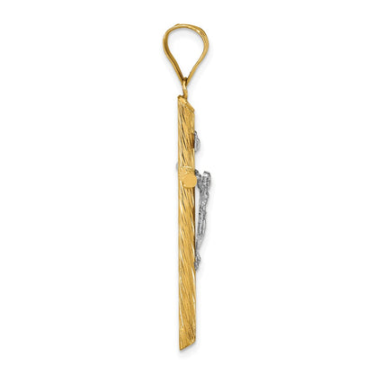 14k Yellow & Rhodium Gold w/White Rhod Polished & Textured INRI Crucifix Cross Pendant
