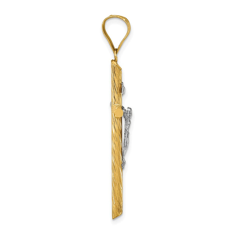 14k Yellow & Rhodium Gold w/White Rhod Polished & Textured INRI Crucifix Cross Pendant